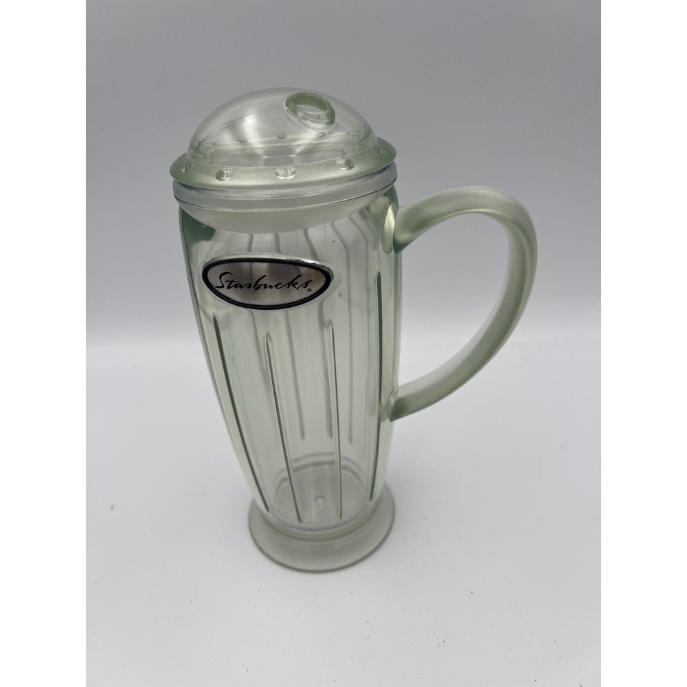 2001 Starbucks Barista 16 oz Clear Green Plastic Tumbler Mug Lid Rare